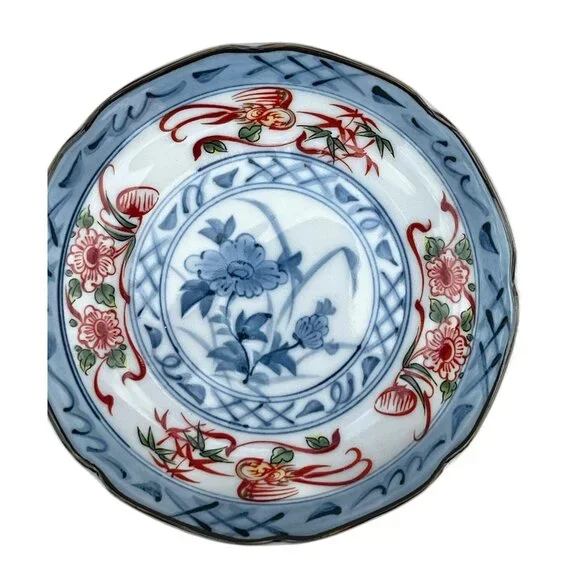 Set Of 4 Vintage 1960s Japanese Porcelain Saucers Hand-Painted Floral Blue & OJ - Picture 3 of 9